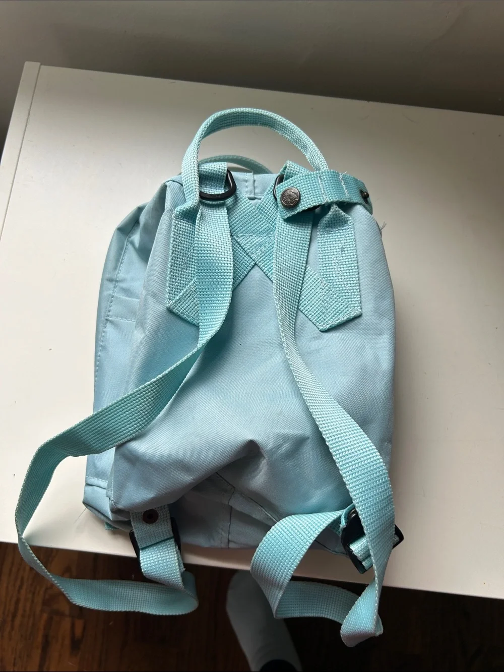 Fjallraven Kånken Mini Backpack in Light Blue with Red Logo